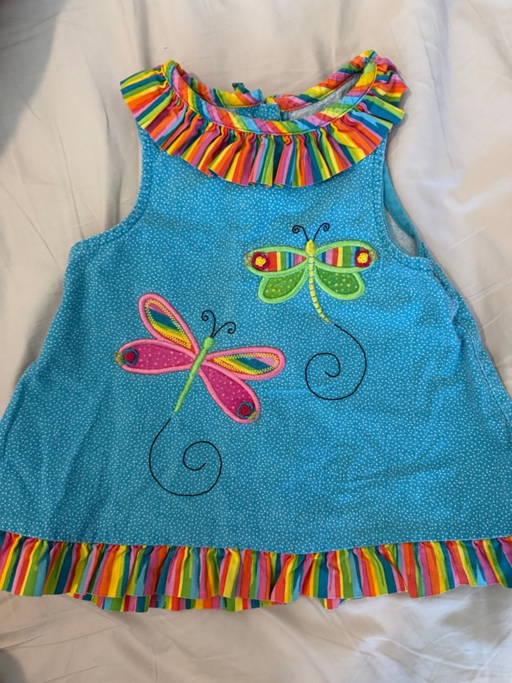 Picture Me Blue Rainbow Dragonfly Ruffle Swing Top Girls Size 4T Vintage